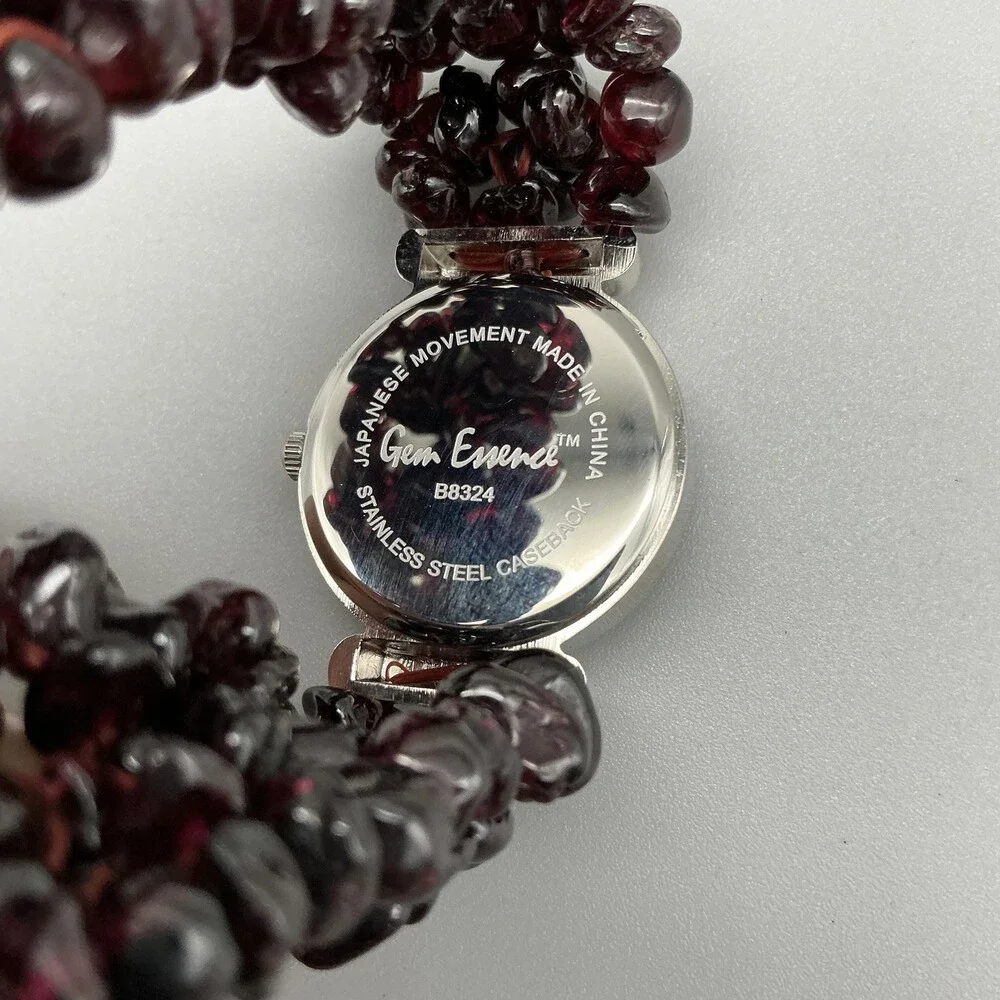 Gem Essence Womens Watch 25mm White MOP Dial Red Bead Bracelet B8324 New Battery